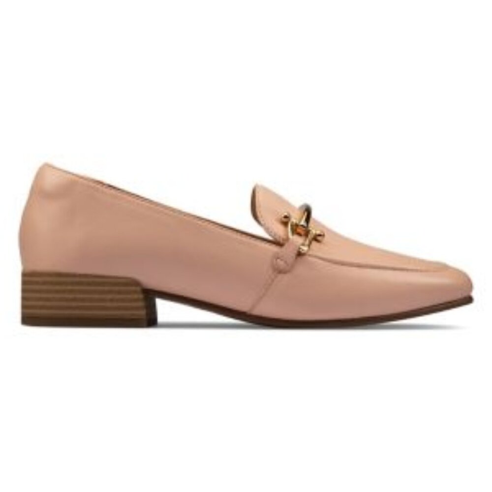 Women's Pure Block-Heel Leather Pink Loafers, size 6